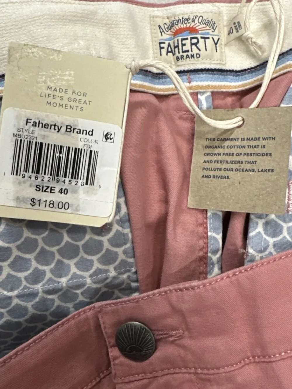 Faherty Island Life Shorts Organic Cotton Size Mens 40 Faded Flag Chino 8